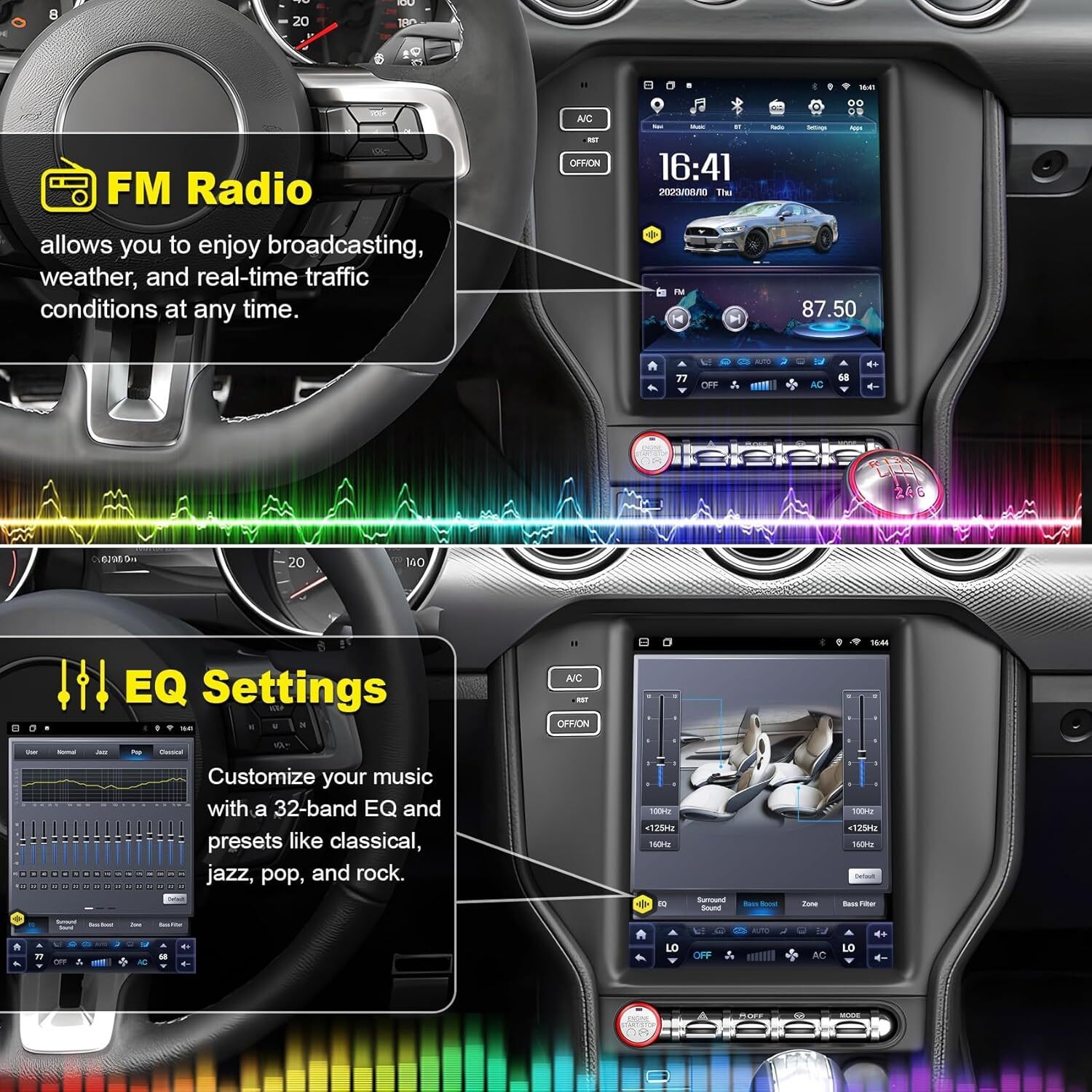 10.4″For Ford Mustang 2015-2022 Android Car Radio Stereo GPS Navi Carplay 6+128G