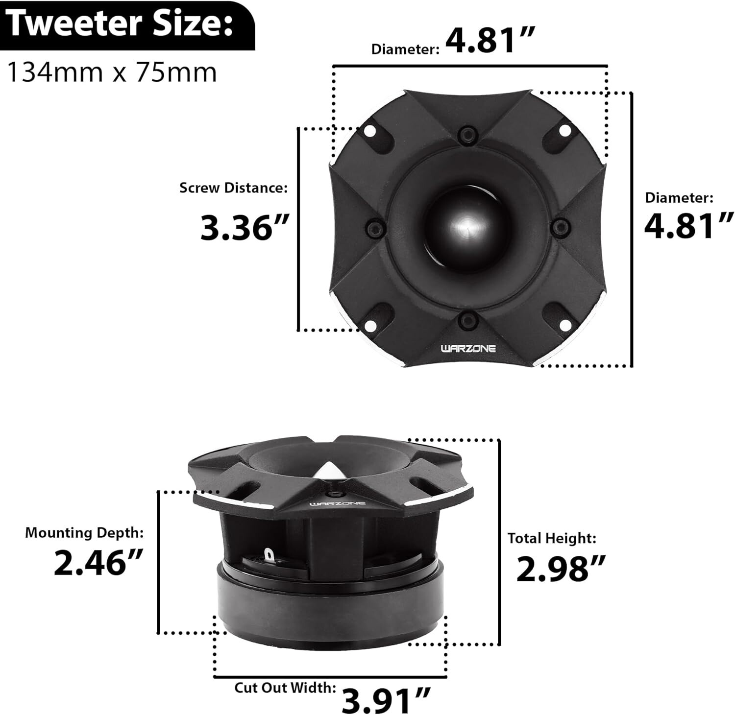 1X WARZONE Super Tweeter Speaker, 4Ohm, 1800W Power, 103dB, Titanium Diaphragm