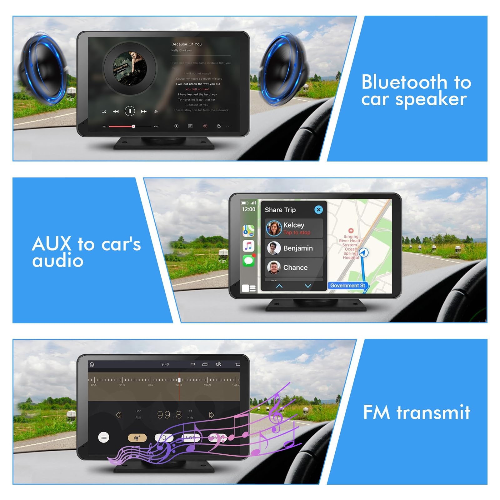 Capapro 7″ HD Portable Carplay Wireless Touch Screen Double Din Car Stereo…