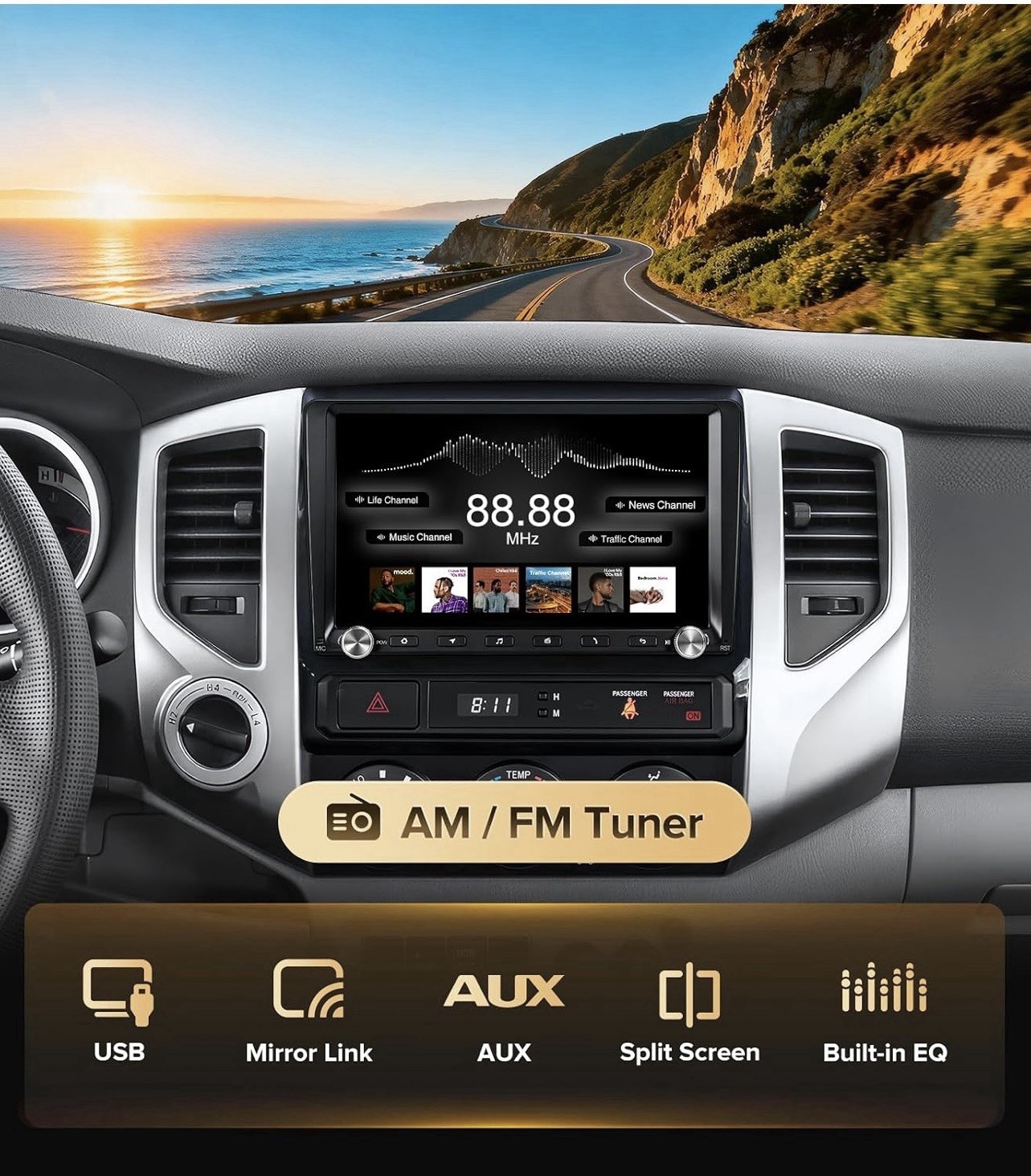 Car Stereo Radio 2005-2015 Tacoma QLED Wireless CarPlay Android Auto 2GB 64GB