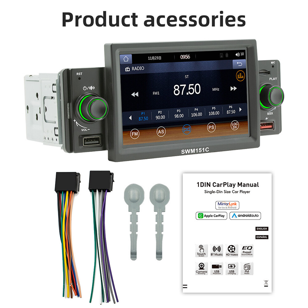 5”1Din Car Steroe Radio Touch Screen Apple Carplay Android Auto MP5 Player USB