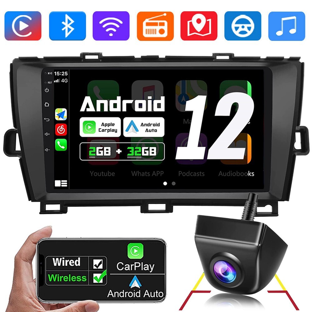 Apple CarPlay For Toyota Prius 2009-2013 Android 12 GPS Car Stereo Navi Radio BT