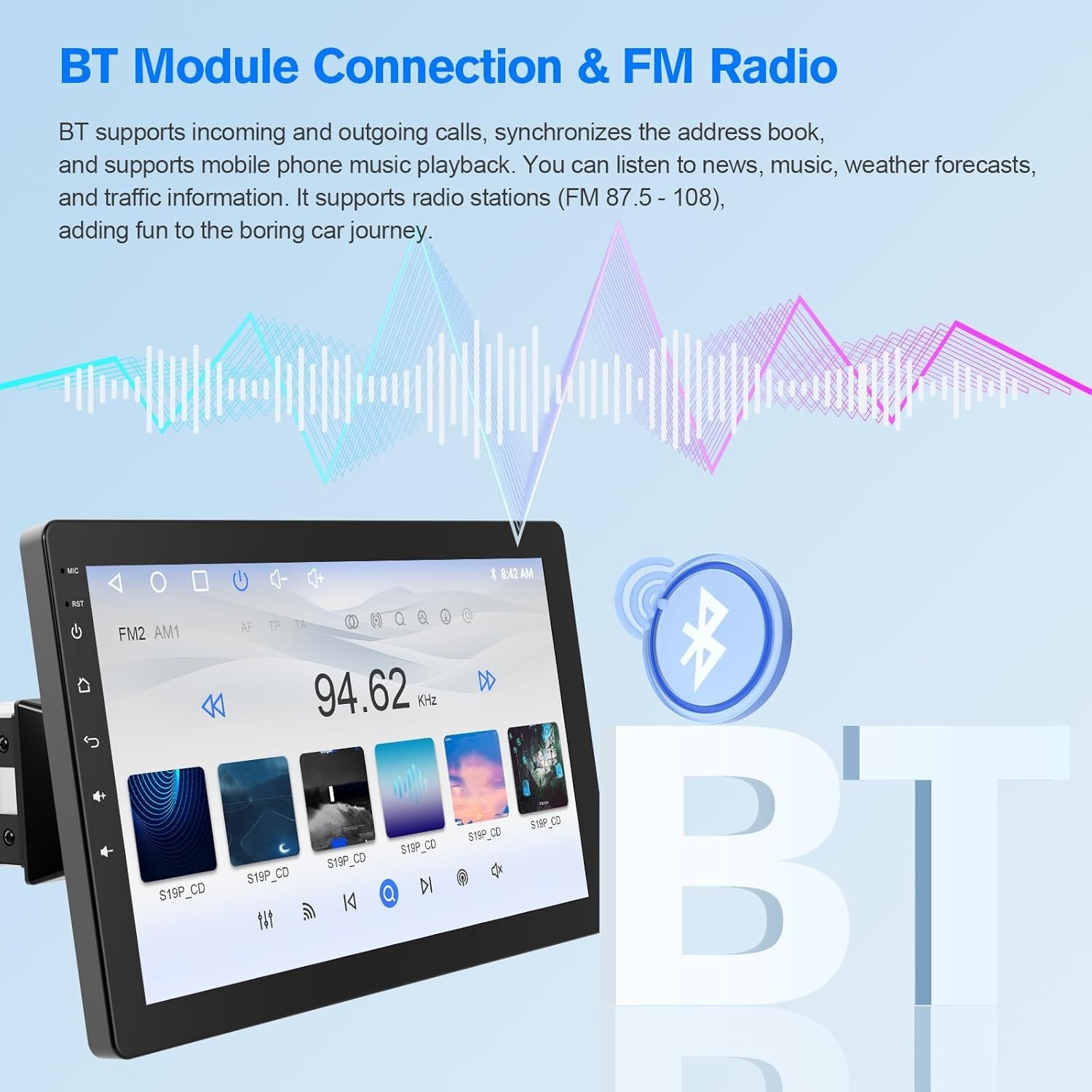 10.1″ Rotatable Touch Screen Car Stereo Single Din – Android 13, Wireless Car…