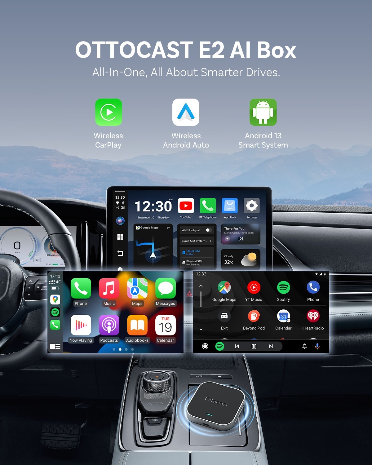 E2 Android 13 Car AI Box Wireless CarPlay Android Auto OttoDrive 2.5 Plug & Play