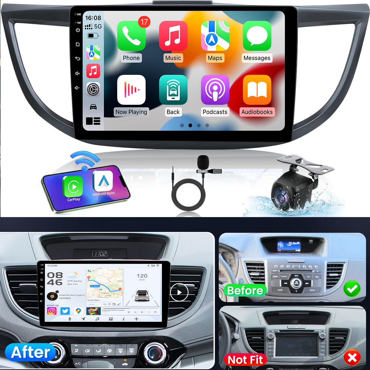 For Honda CRV 2012-2016 Radio Car Carplay Android Auto GPS Navi WiFi 1280*800