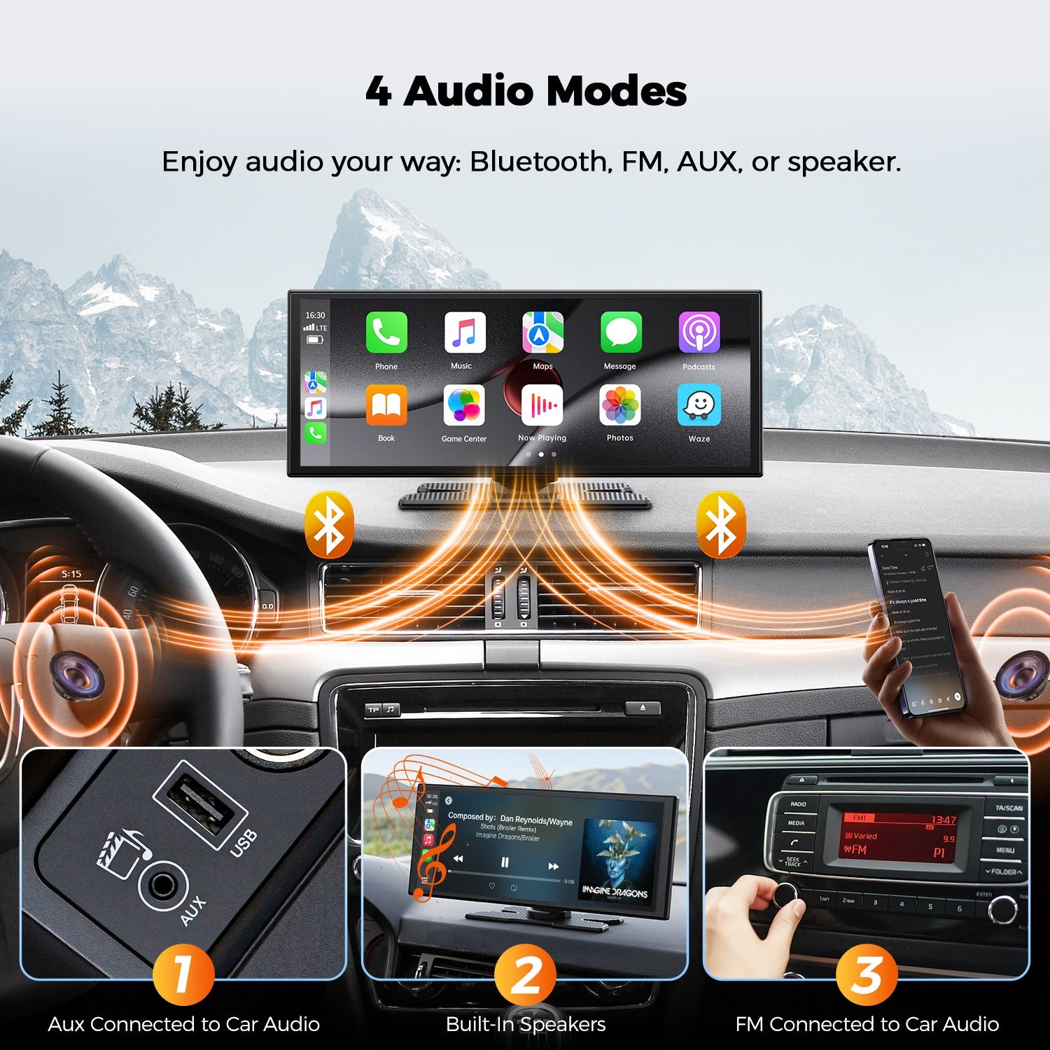 Lamtto 10.25″ 2.5K Dash Cam Car Stereo Radio Wireless CarPlay Android Auto+64GB