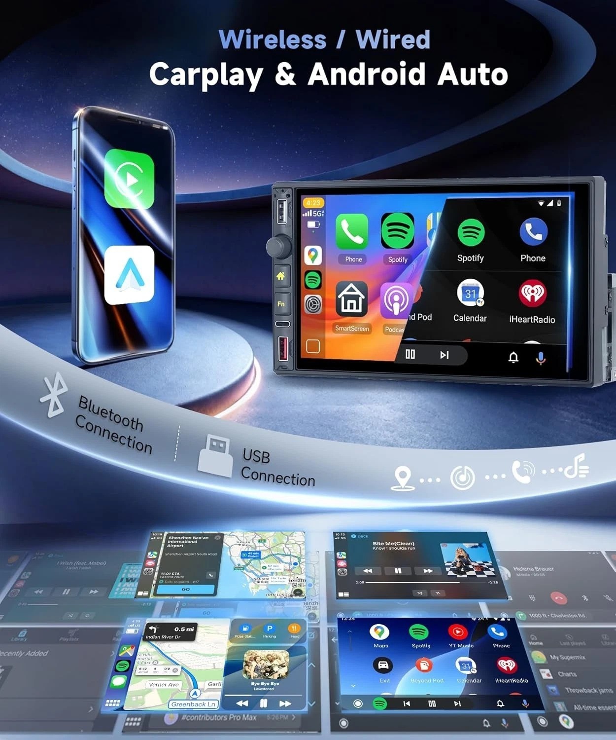Single Din Car Stereo, 7 Inch IPS Touch Screen Radio with Wireless CarPlay & …