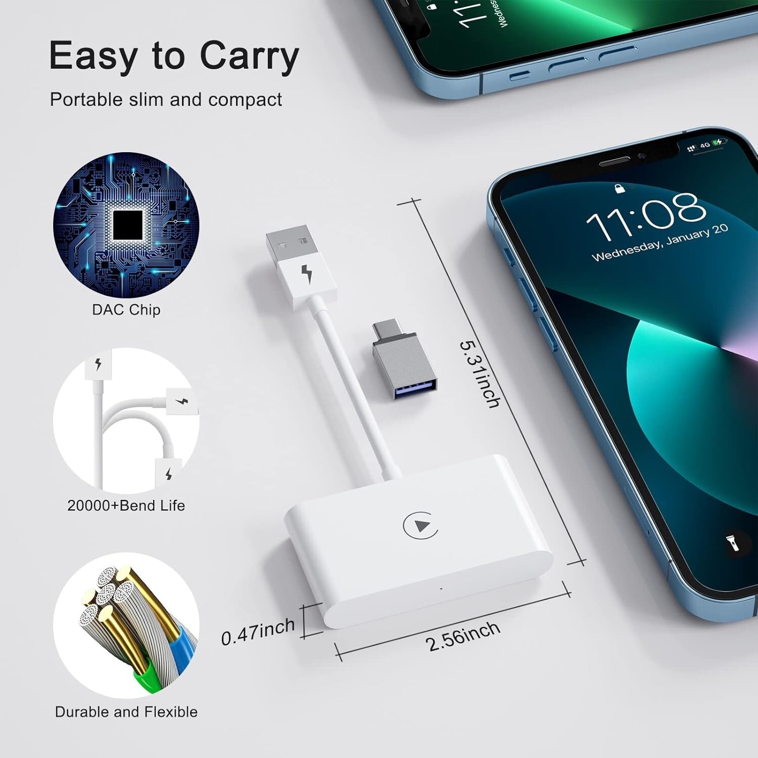 New Wireless CarPlay Adapter Compatible iPhone Dongle Plug & Play Fast Shipping