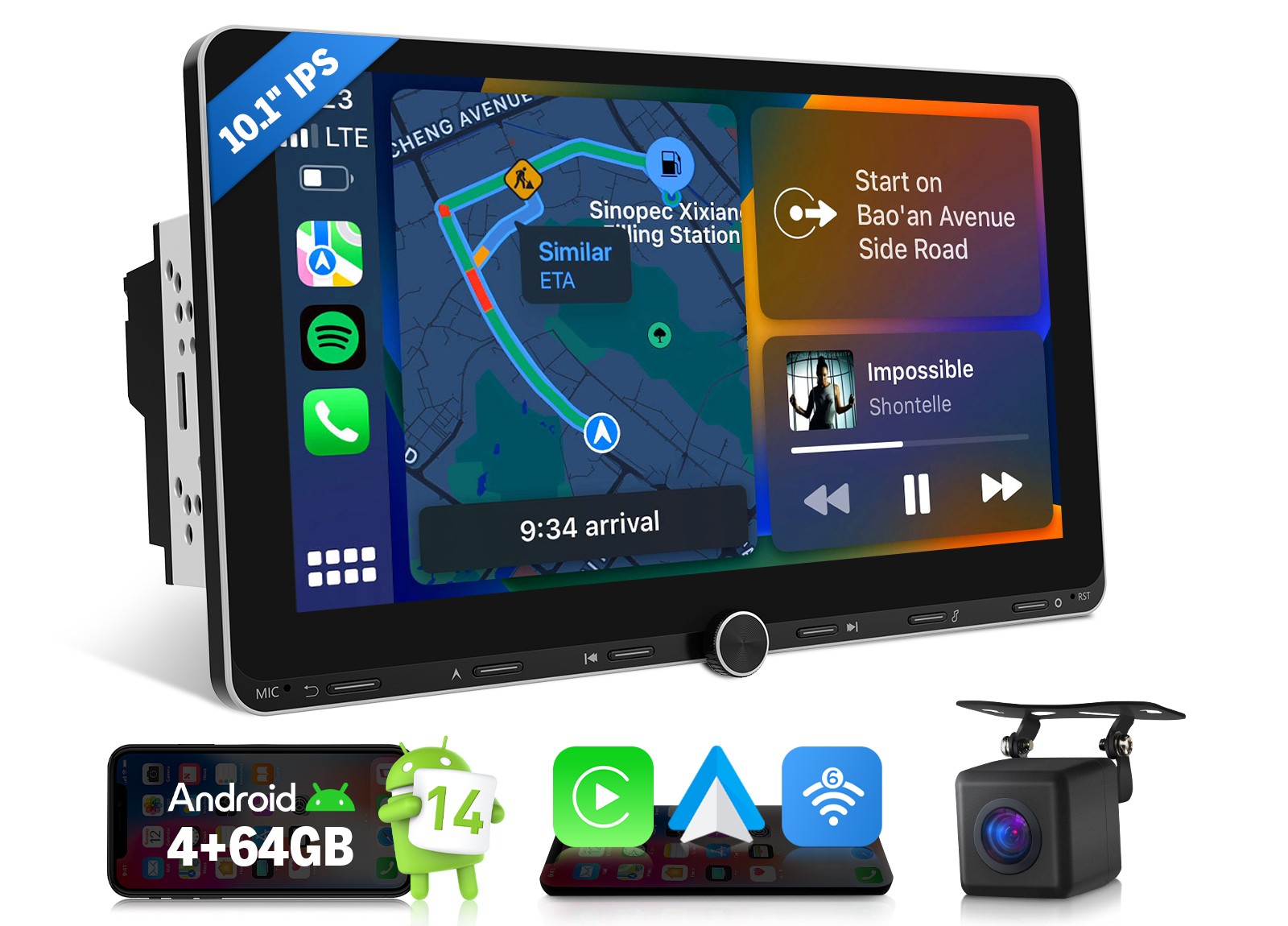 Android Auto Double DIN 10.1″ IPS GPS Navigation Car Stereo Wireless CarPlay RDS