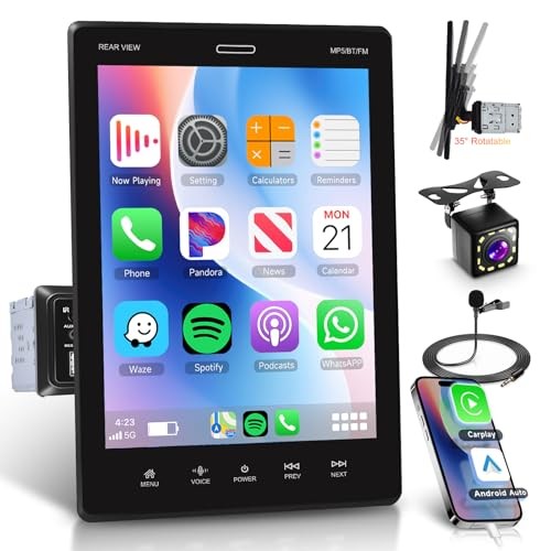 9.5inch Single Din Touchscrren Car Stereo with Carplay Android Auto,1080P IPS