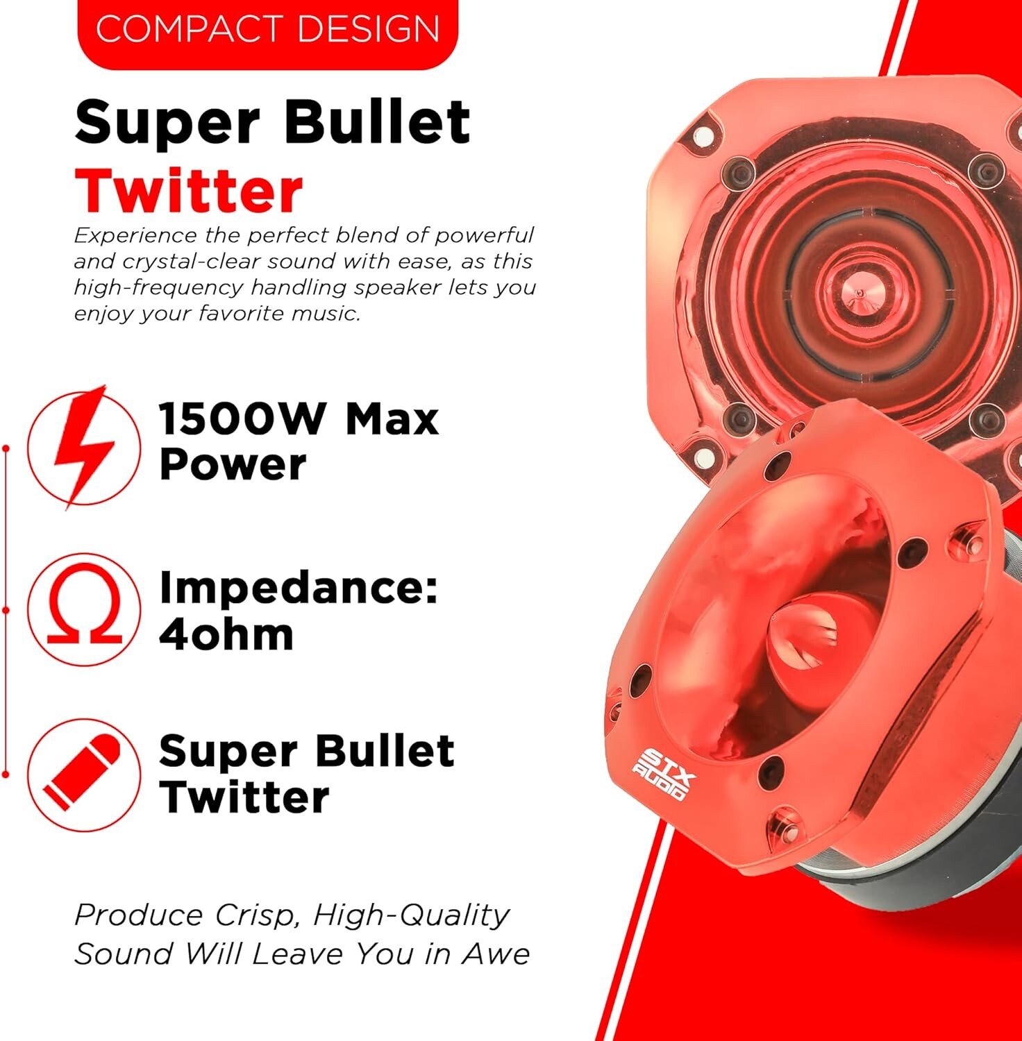 TXAudio 4.03″ Super Car Audio Tweeter 4 Ohm 1500W Max 105dB Titanium CCAW Coil