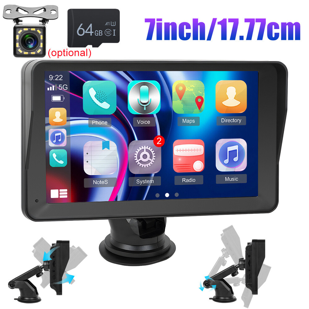 7″ Portable Car Stereo Wireless Apple CarPlay Android Auto BT GPS Radio + Camera