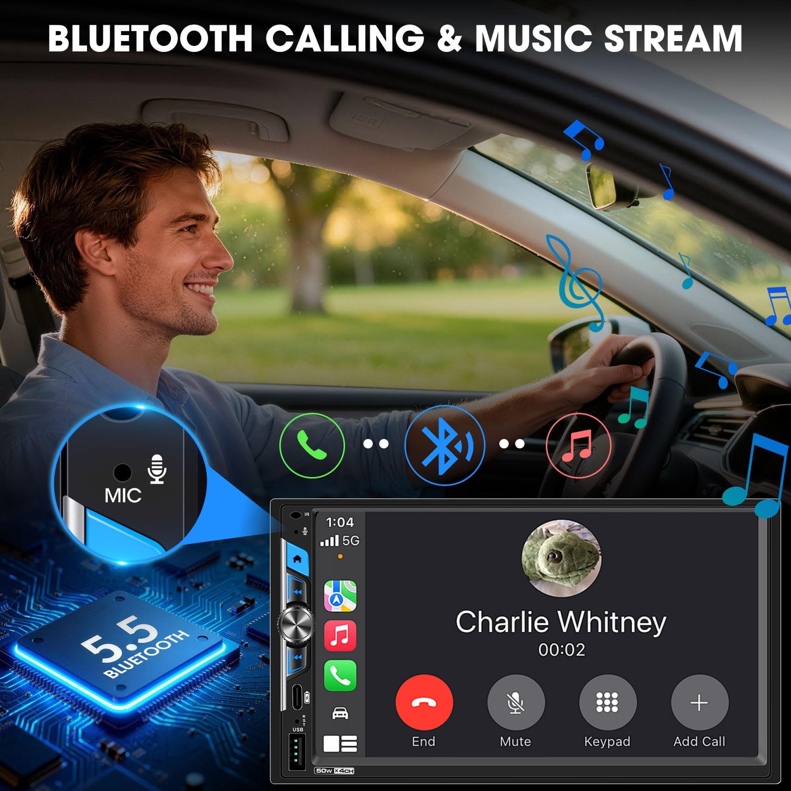 7″ Double Din Touchscreen Stereo – Wireless CarPlay Android Auto Car Radio Re…