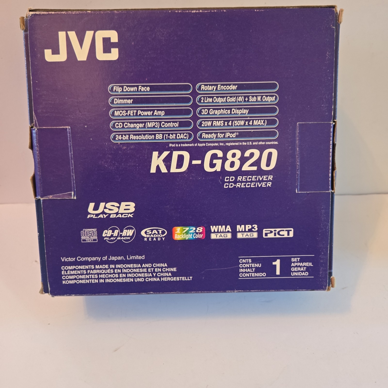 JVC KD-G820 CD MP3 USB Car Stereo Receiver Complete in Box Tested Working