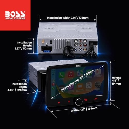 BVCP9700A-FL Single DIN Car Stereo Wireless Apple CarPlay, Android Auto 7 Inch