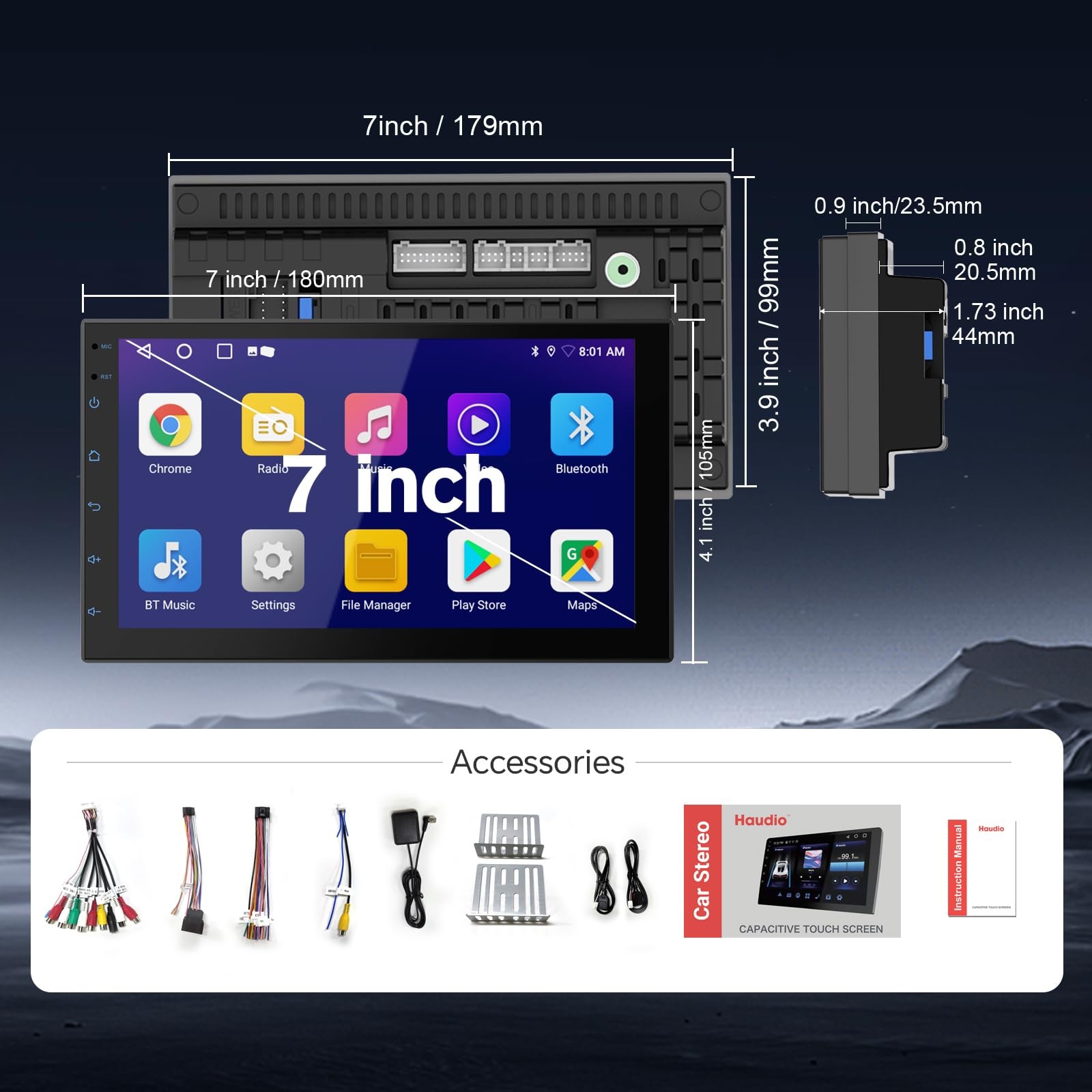 7″ Wireless CarPlay & Android Auto Touchscreen Double Din Stereo + Backup Cam