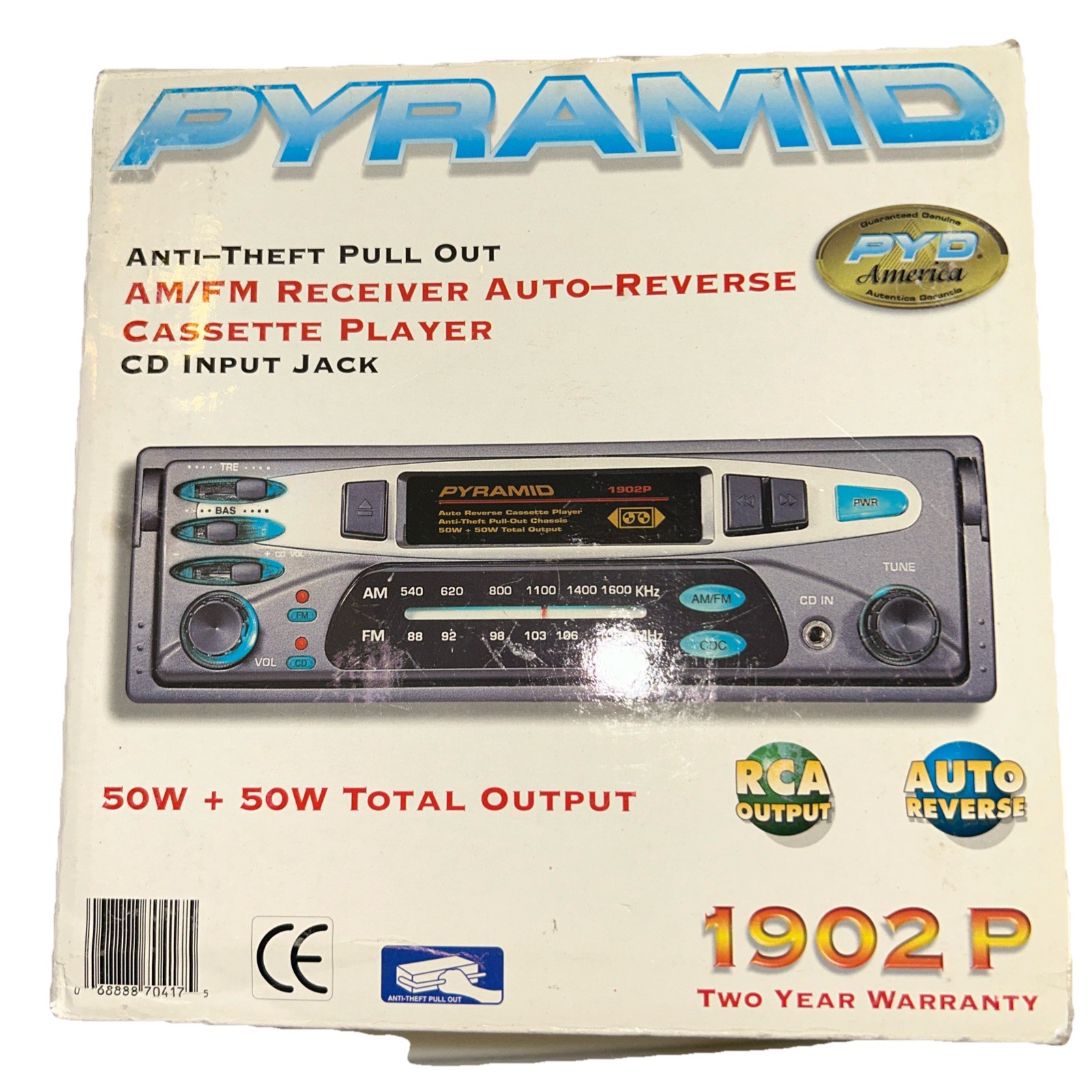 Pyramid 1902P Anti-Theft Pull Out Am/FM Receiver Auto-Reverse Cassette VTG