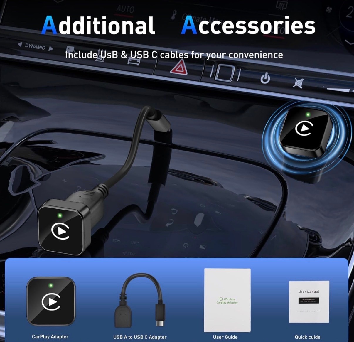 iGENJUN Wireless CarPlay Adapter USB/USB-C Plug & Play for iPhone & Android