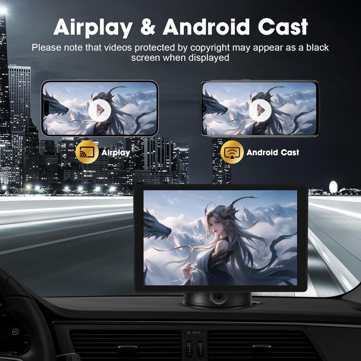 8” Wireless Carplay Screen for Car, Portable Apple Car Play & Android Auto C…