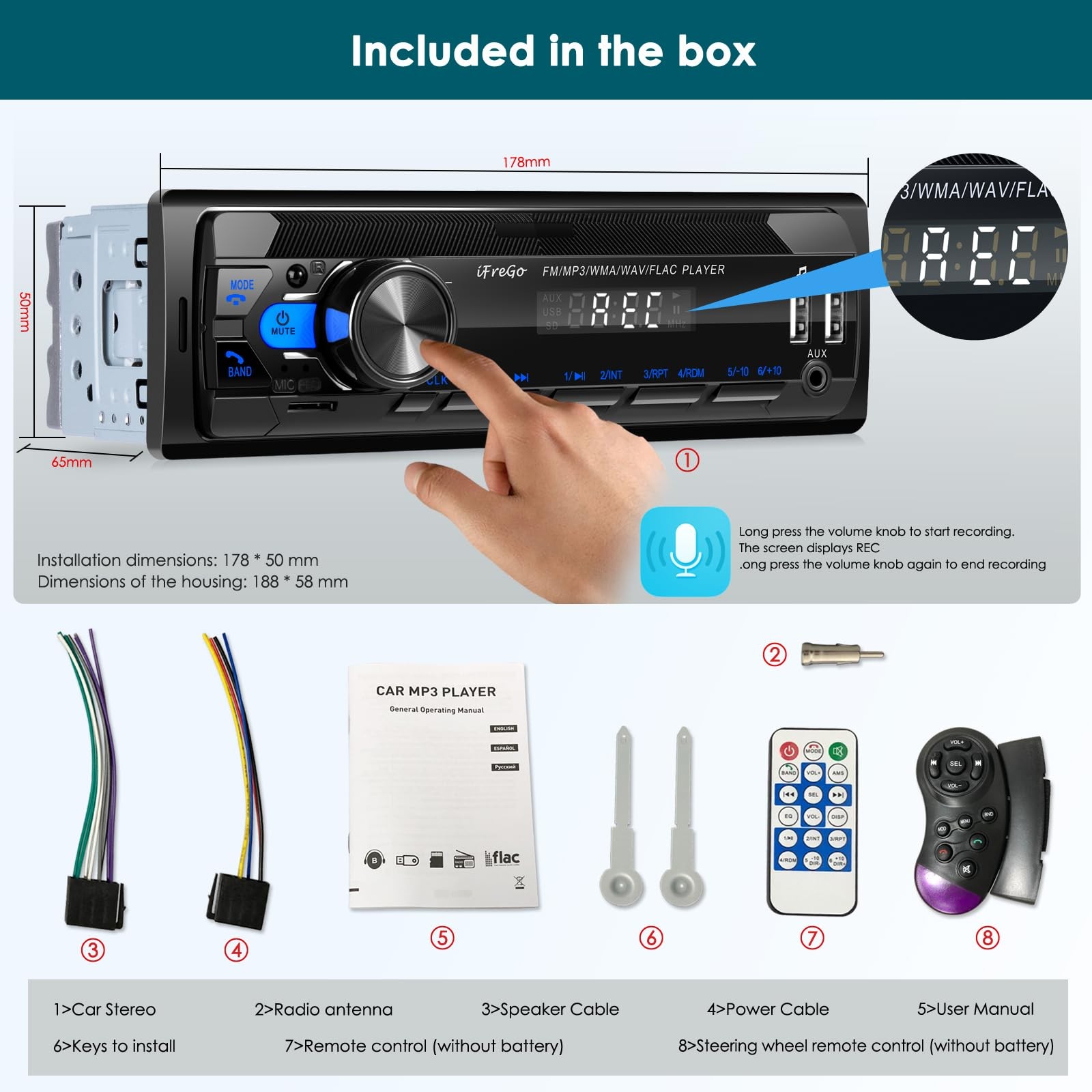 iFreGo Car Radio Bluetooth, Single DIN Car Stereo,FM Radio,Car Audio Receiver…