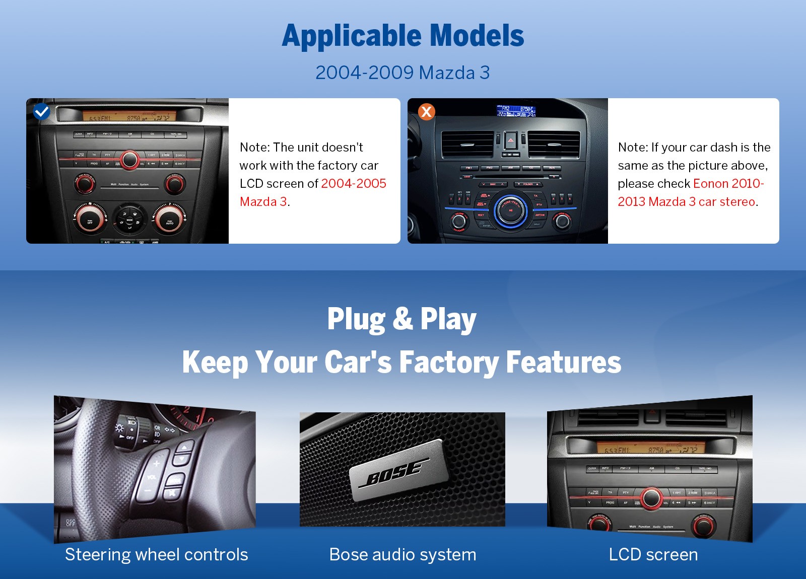Eonon M3BKA12S Android 13 8-Core CarPlay Car Stereo Radio for Mazda 3 2004-2009