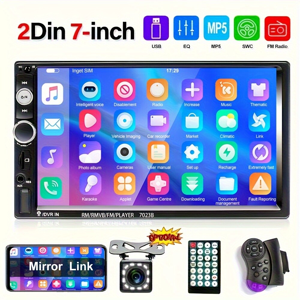 7″ Car Stereo Radio MP5 Player Double 2 DIN USB Touch Screen Bluetooth + Camera