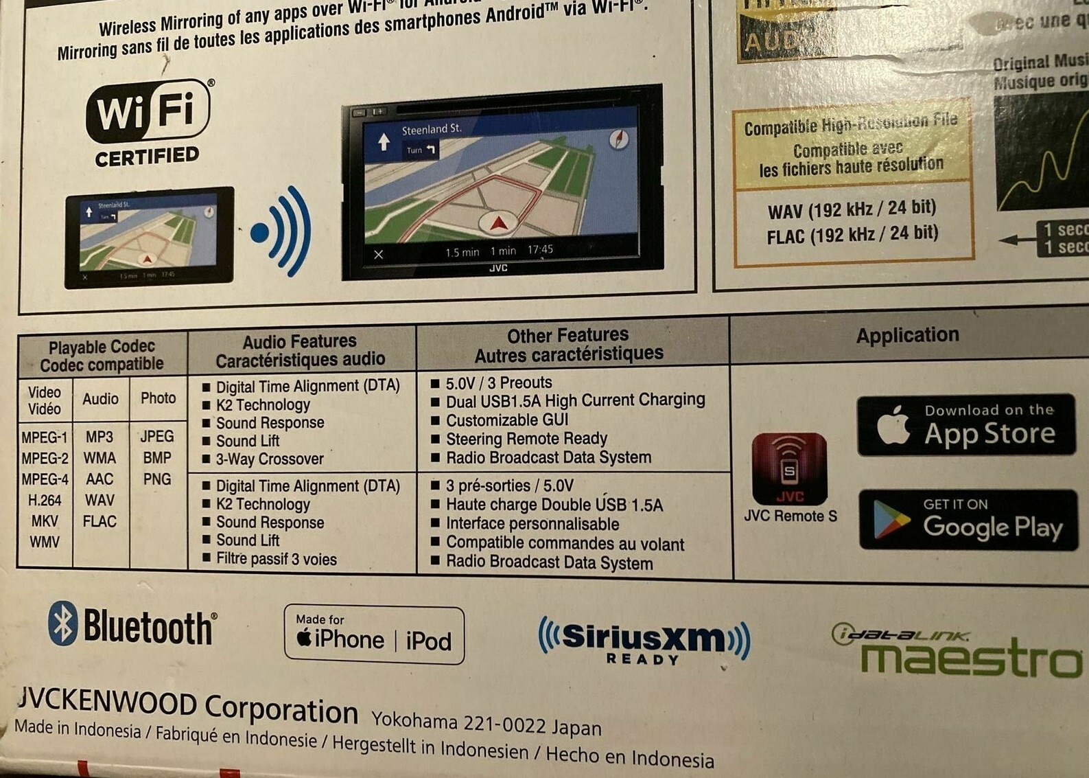 JVC KW-M865BW Wireless Android Auto Apple CarPlay Multimedia Bluetooth Wi-Fi USB
