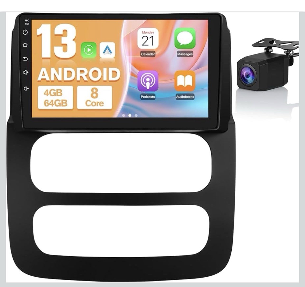 Mnasico 9in 2 DIN Android Car Radio Touchscreen Bluetooth GPS Wireless CarPlay