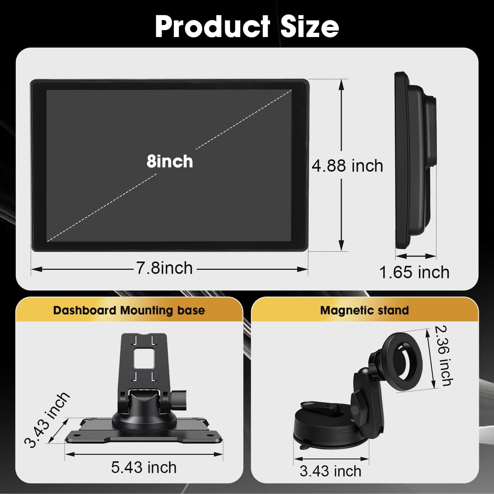 8” Wireless Carplay Screen for Car, Portable Apple Car Play & Android Auto C…