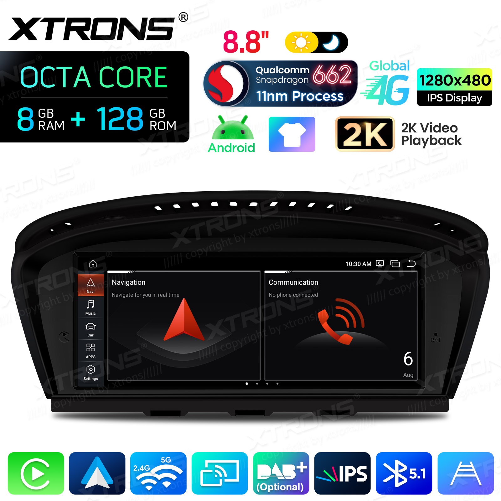 8.8″ For BMW 3 5 Series E90 E60 CCC Carplay Car Stereo Screen GPS 8+128G 4G LTE