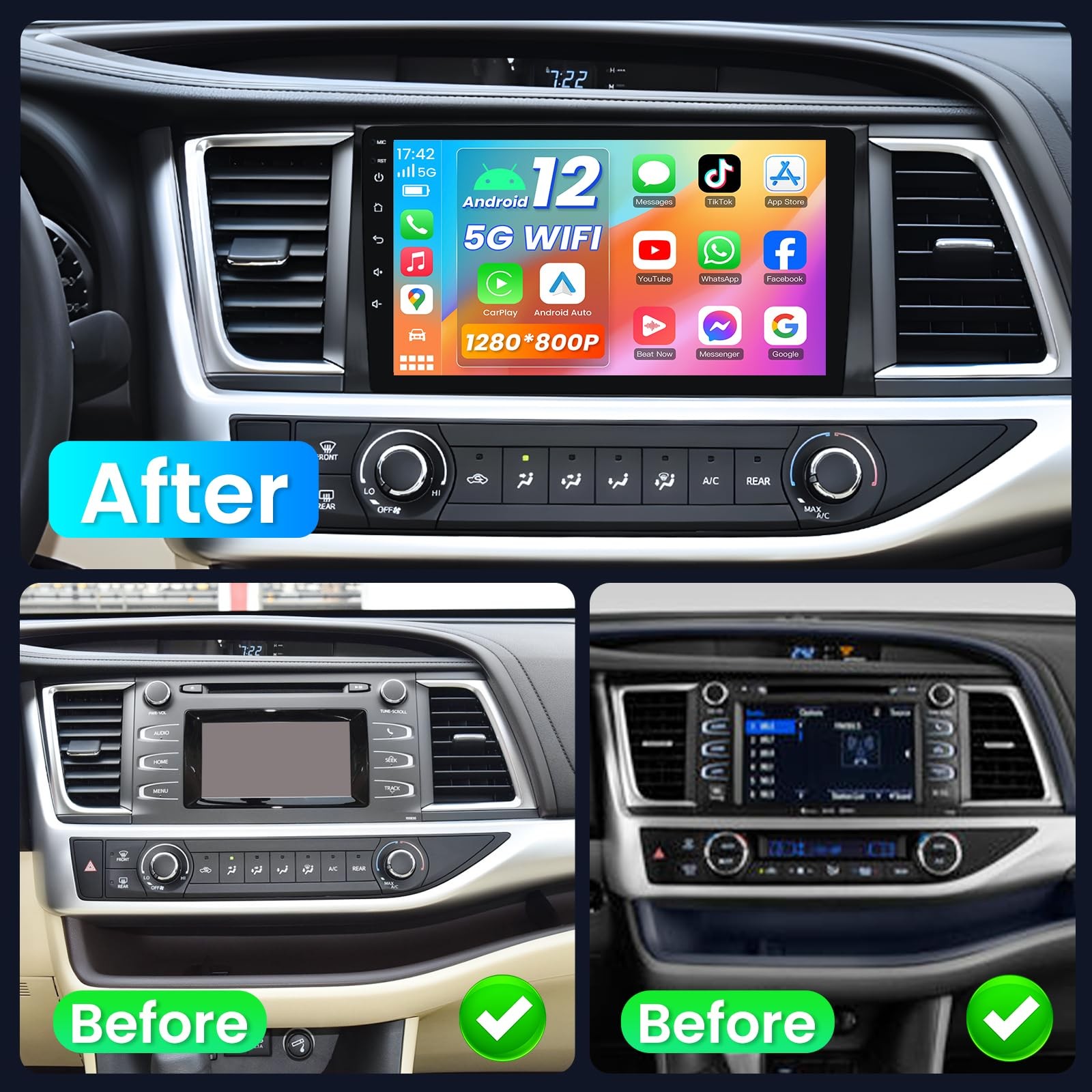 4G+64GB for Toyota Highlander 2014-2019 Car Radio Stereo Wi-Fi GPS 1280*800 Navi
