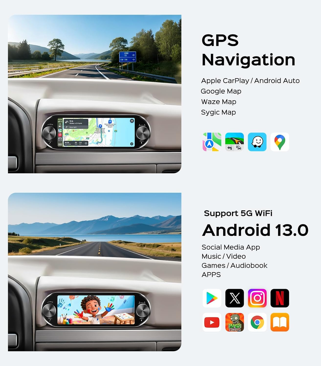 6.86″ Single Din Touchscreen Car Radio Wireless Carplay/Wired Android Auto, 1280