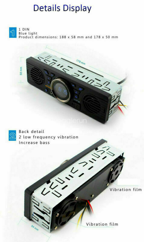 SD Car Radio Stereo MP3 Player Speaker In-Dash 12V 1 Din Bluetooth FM AUX USB TF