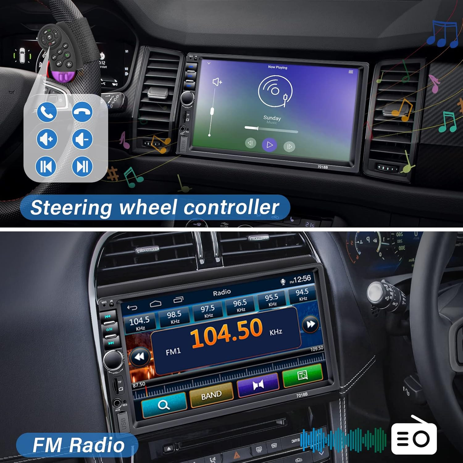 Double Din Car Stereo with Backup Camera Microphone, 7′ Touchscreen 2 Din Radio,