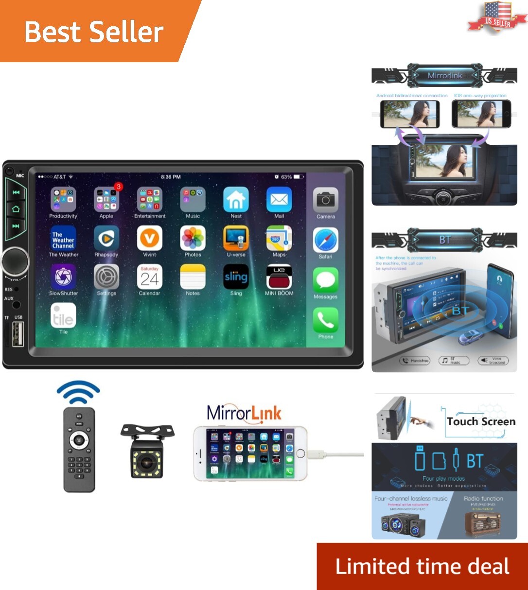 Premium High-Quality Touchscreen Car Stereo with Backup Camera, Bluetooth, FM