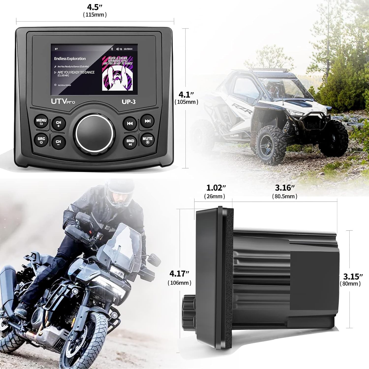 Marine UTV Stereo Bluetooth Radio with Rear View Camera