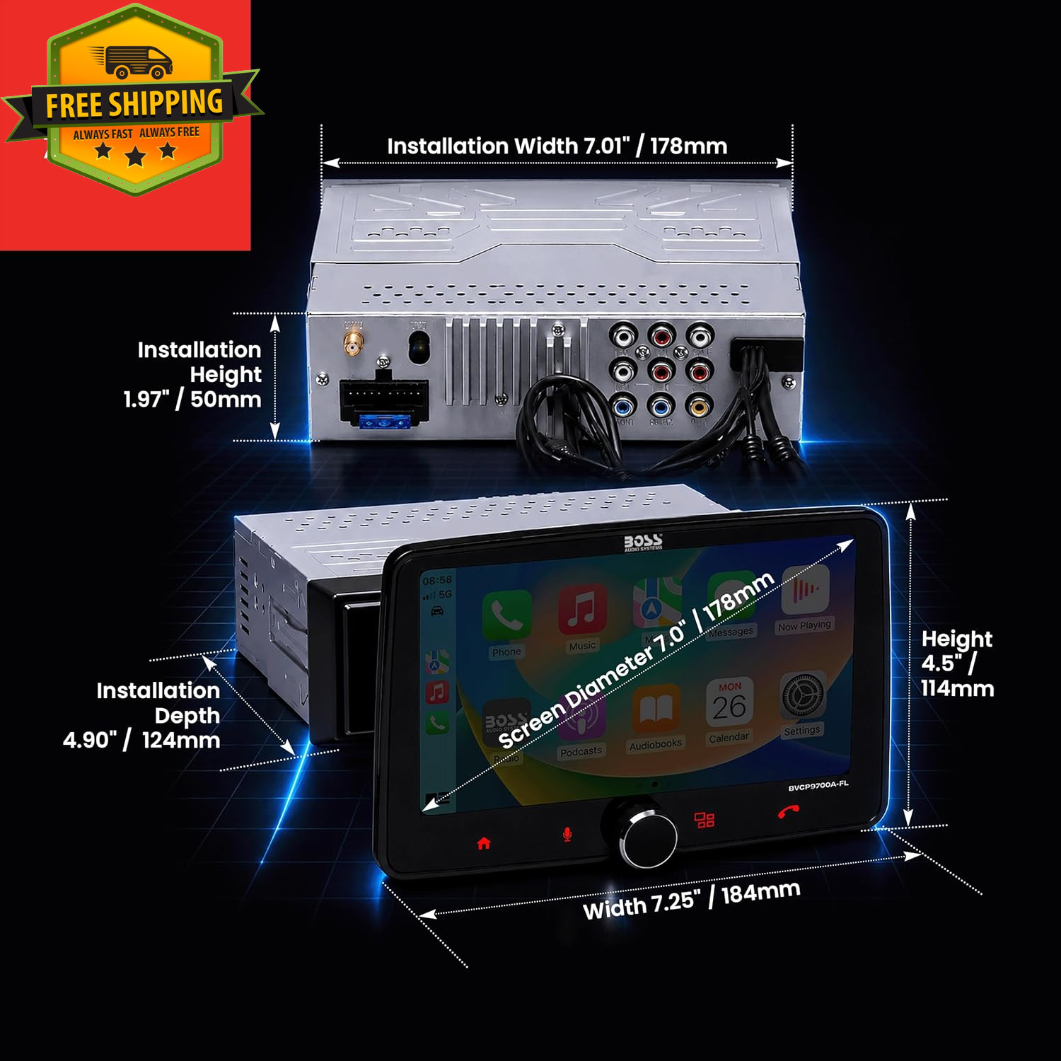 Single DIN Car Stereo 7 Inch Touchscreen Wireless CarPlay Android Auto Radio