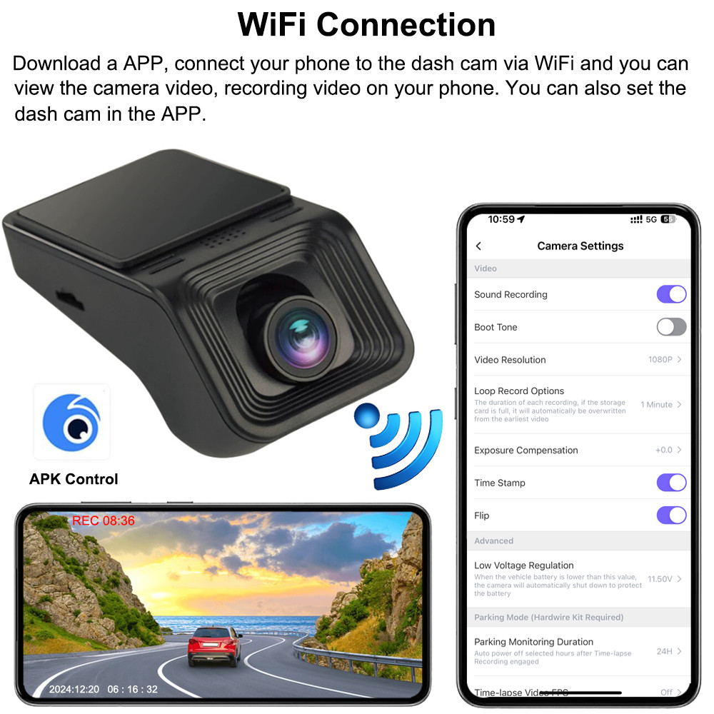 170° WiFi Dash Cam Recorder Car Camera HD 1080P Car DVR For Android Car Stereo