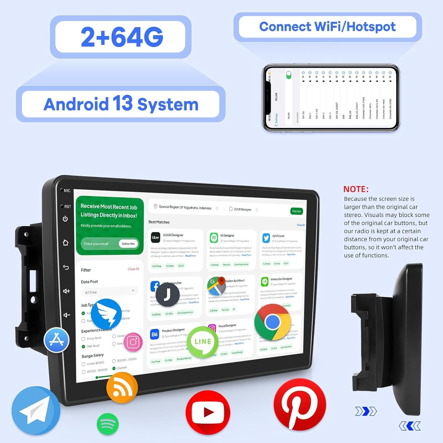 2+64G Android 13 Car Radio for Jeep Wrangler/Dodge/Chrysler, 10 inches Touch