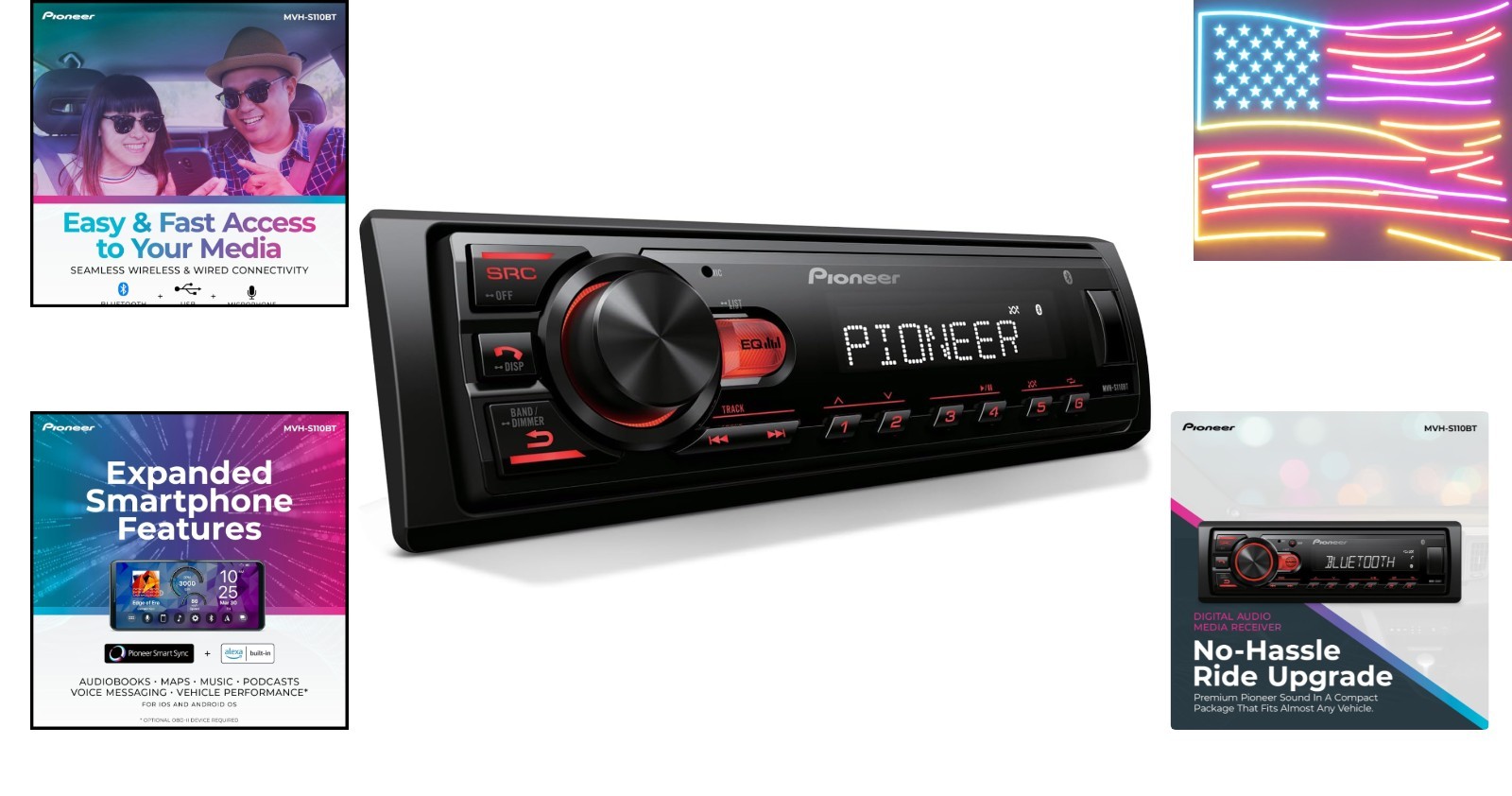 MVH-S110BT 1-DIN Digital Media Receiver Car Stereo – Bluetooth, USB Input