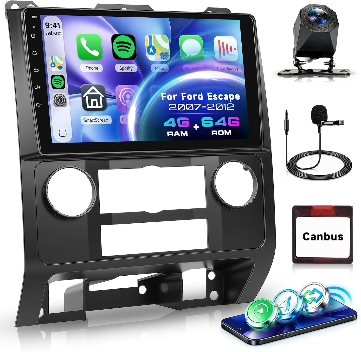 Ford Escape Kuga Mazda Tribute 2007-2012 Android 15 Stereo 2+64G 9″ GPS Screen