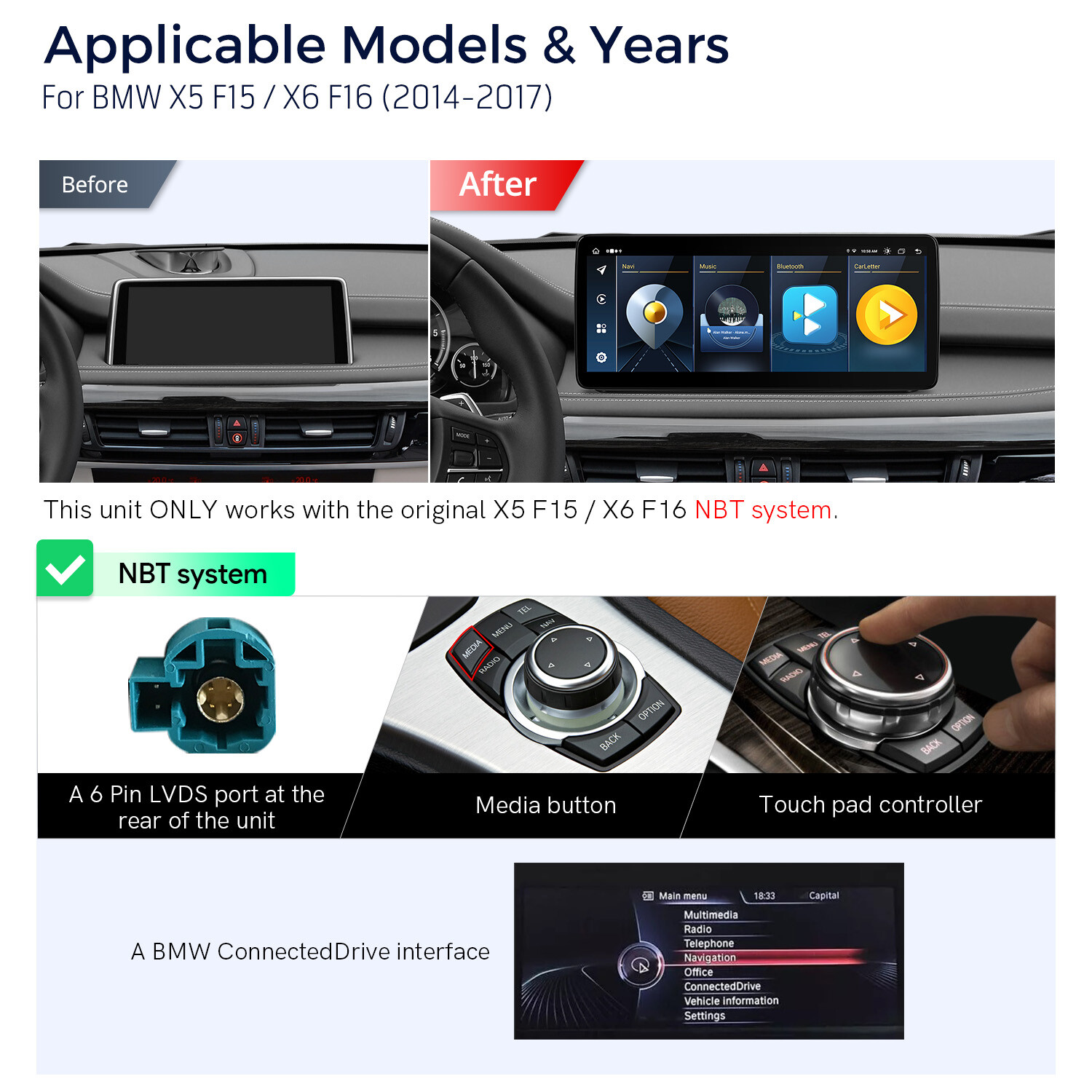 4G LTE Android 13 8-Core Car Play Stereo GPS Navi 64GB For BMW X5 F15 X6 F16 NBT