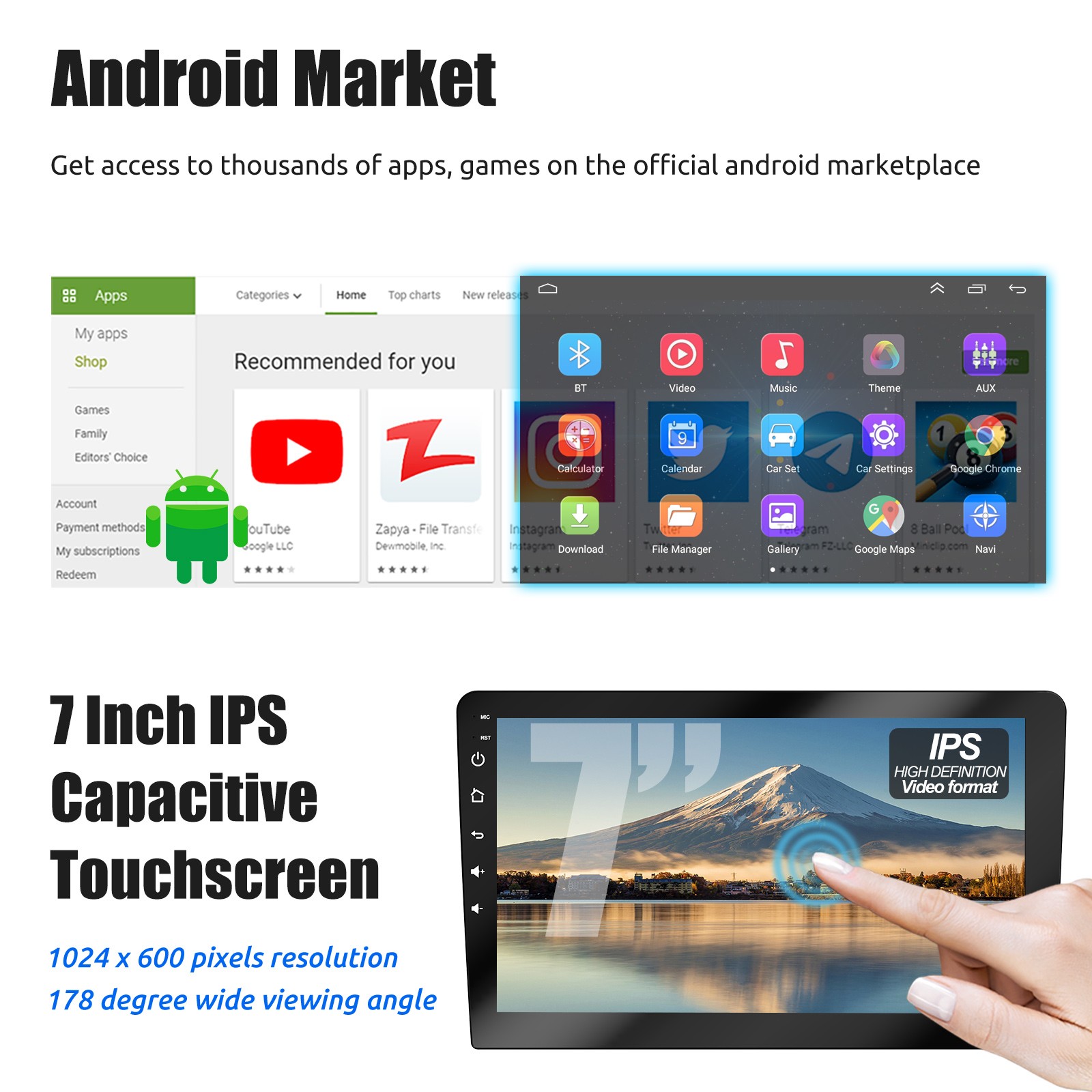 7” Double 2 DIN 64G CarPlay Android 15 Car Stereo Touch Screen GPS 64GB Camera