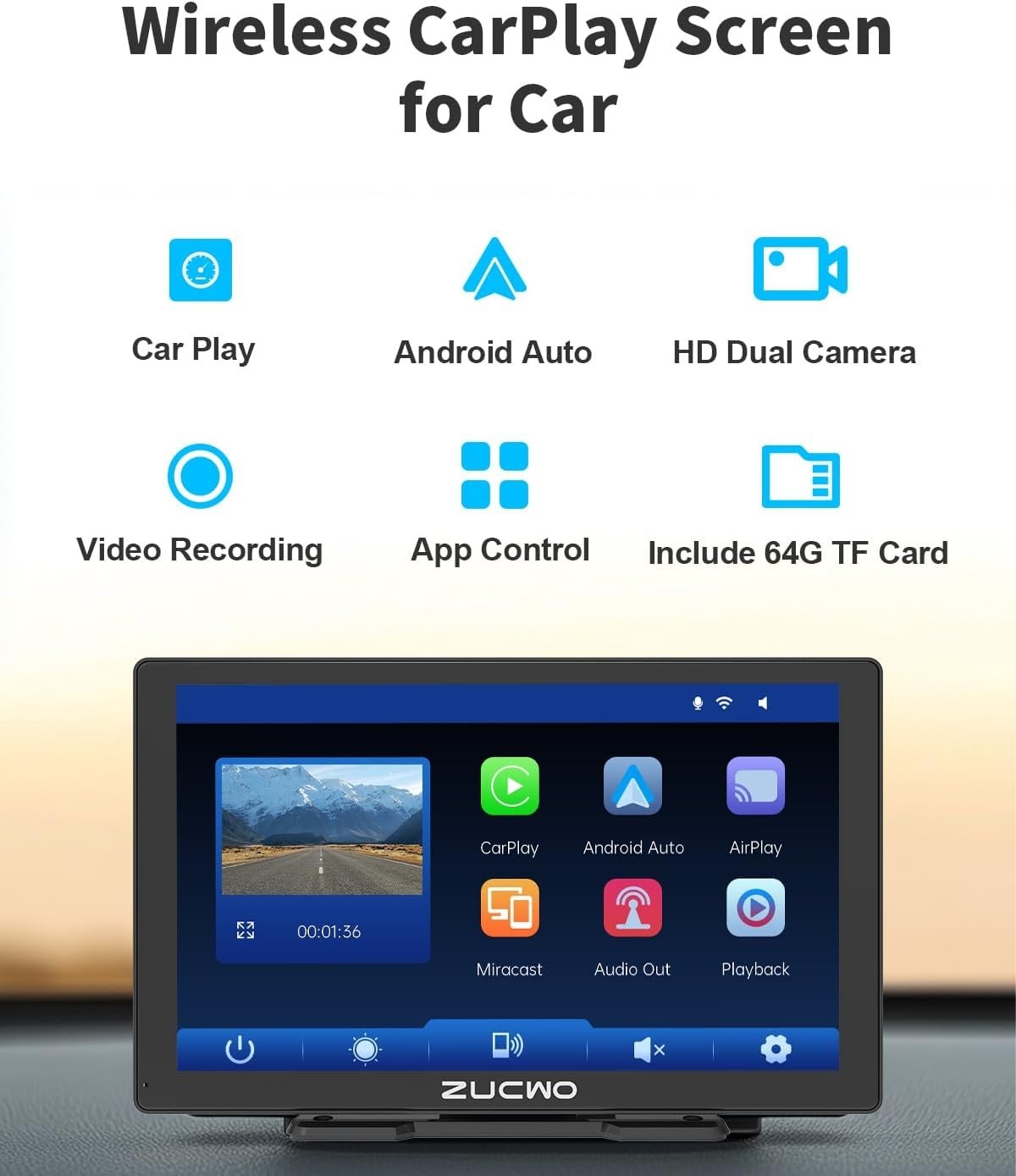 9 Inch Wireless CarPlay Display with Real-Time Navigation & Easy Installation