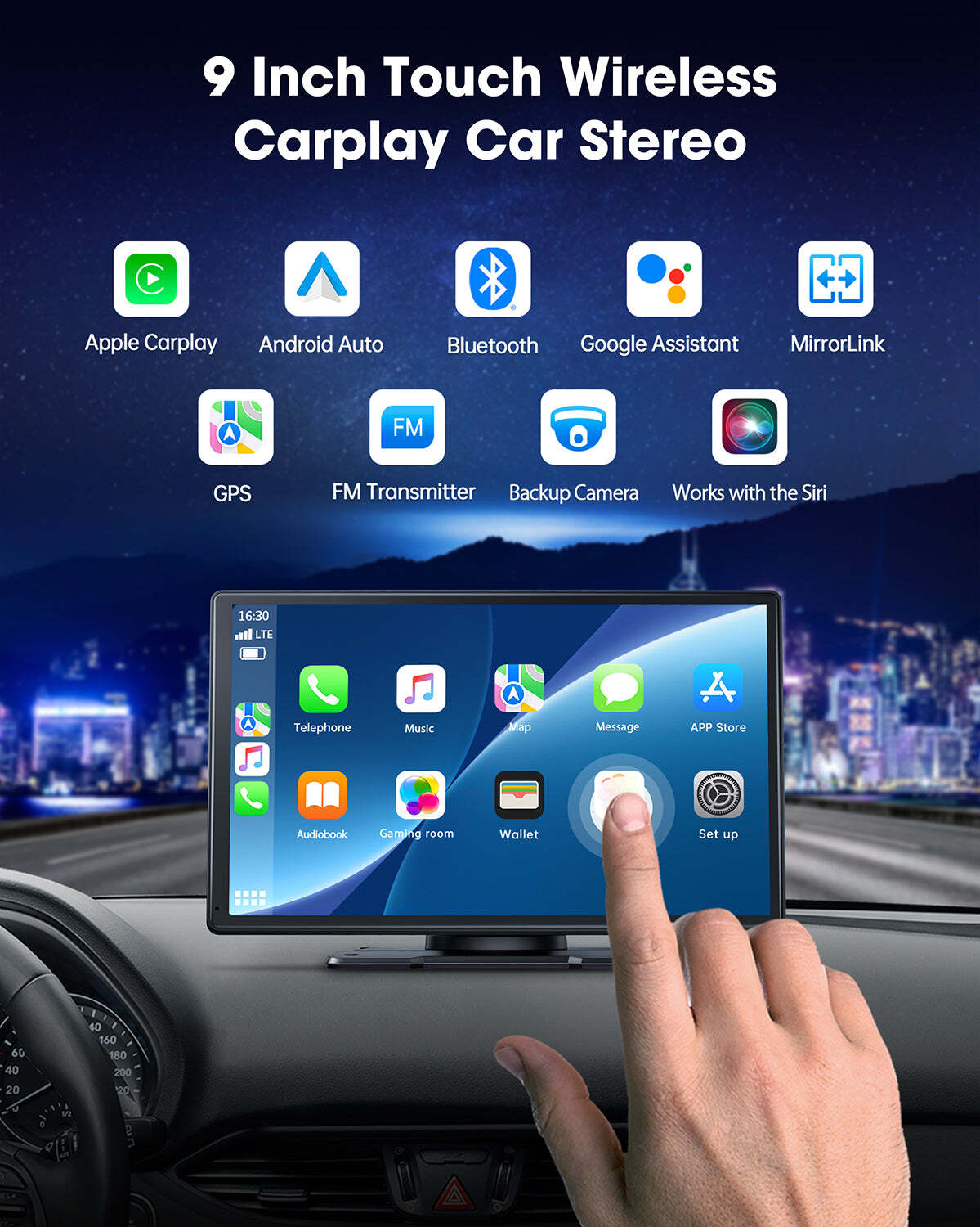 9″ Wireless Car Stereo Apple Carplay Android Auto GPS with 1080P Backup Camera