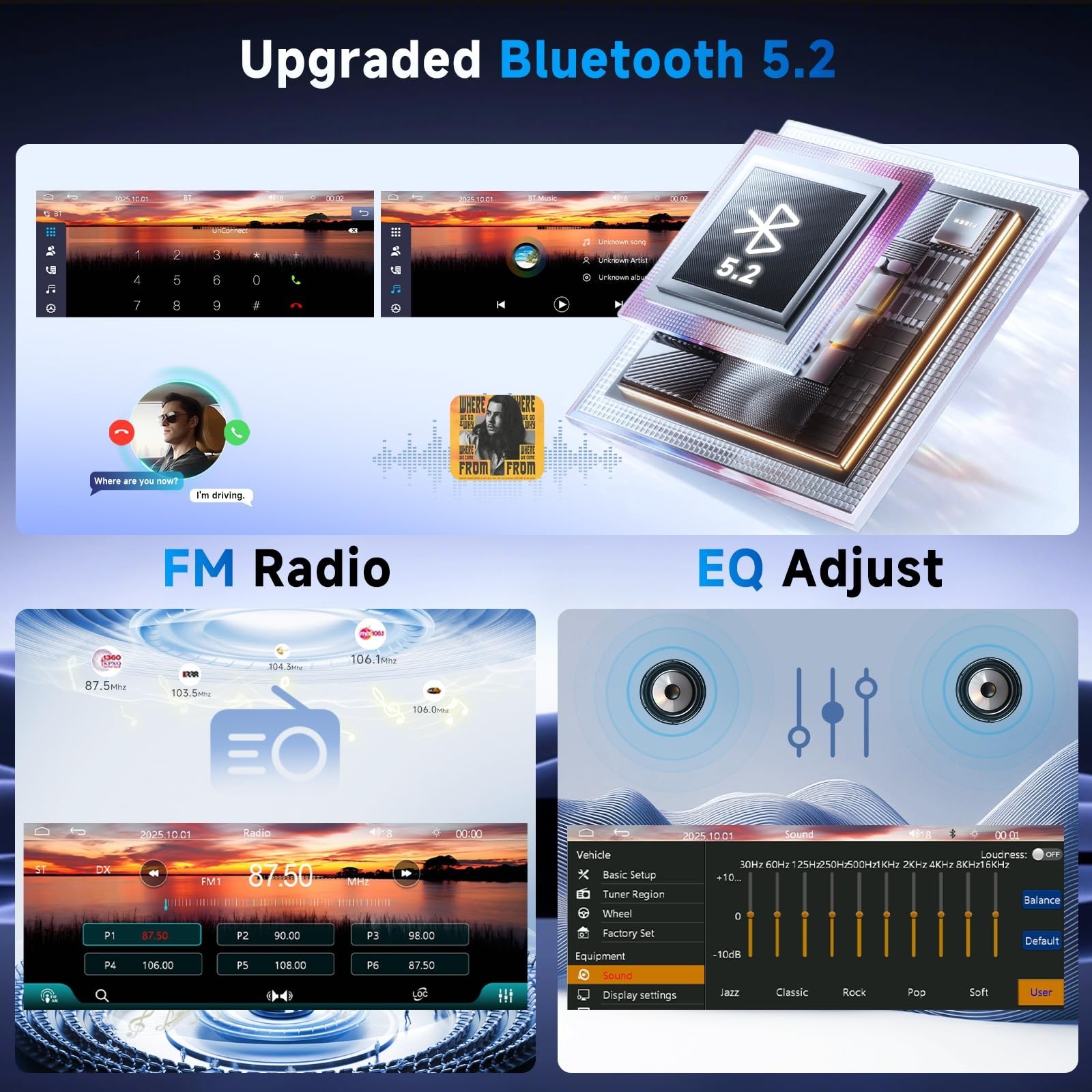 Single Din Car Stereo with 6.28” Touch Screen, Wireless CarPlay & Android Auto,