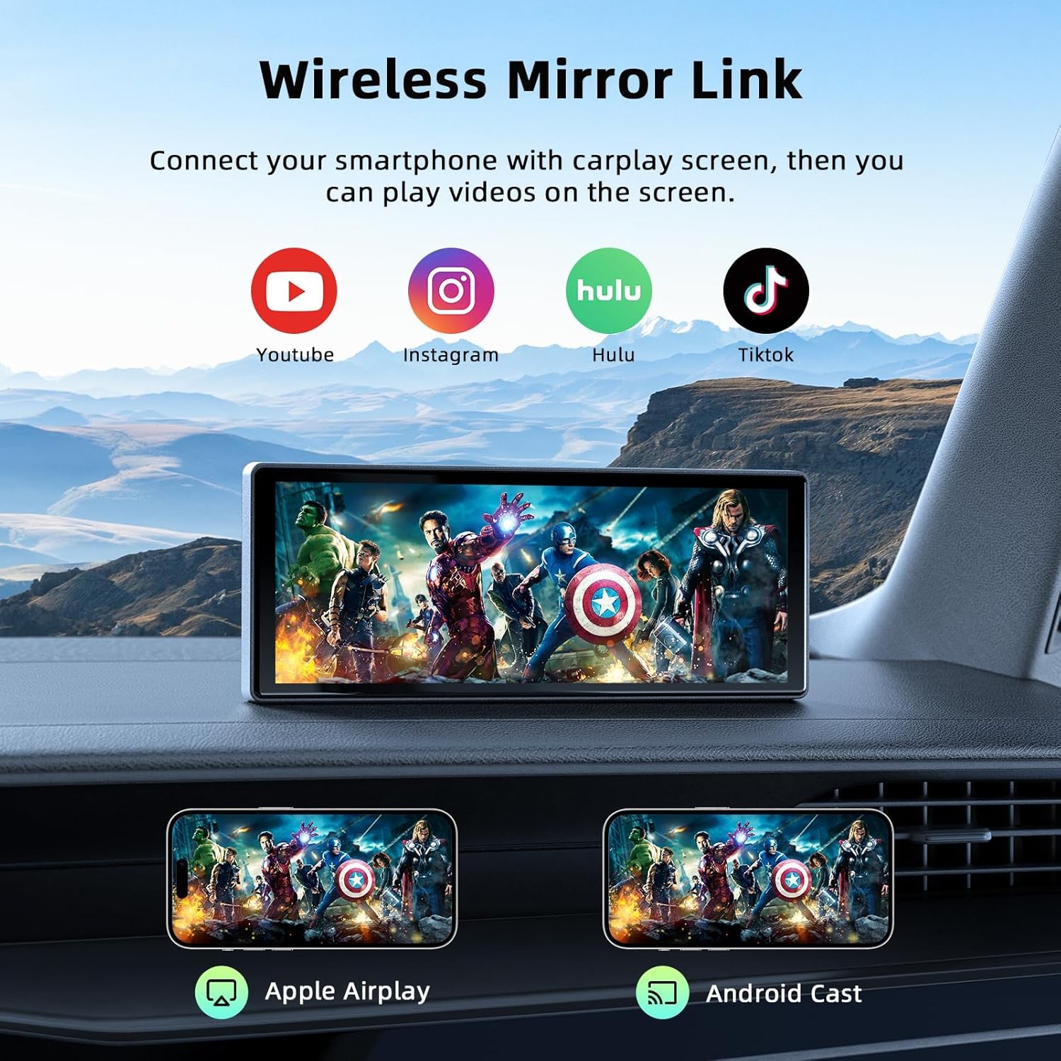 Portable 9.26″ Wireless For Apple CarPlay/Android Auto Car Stereo Touchscreen