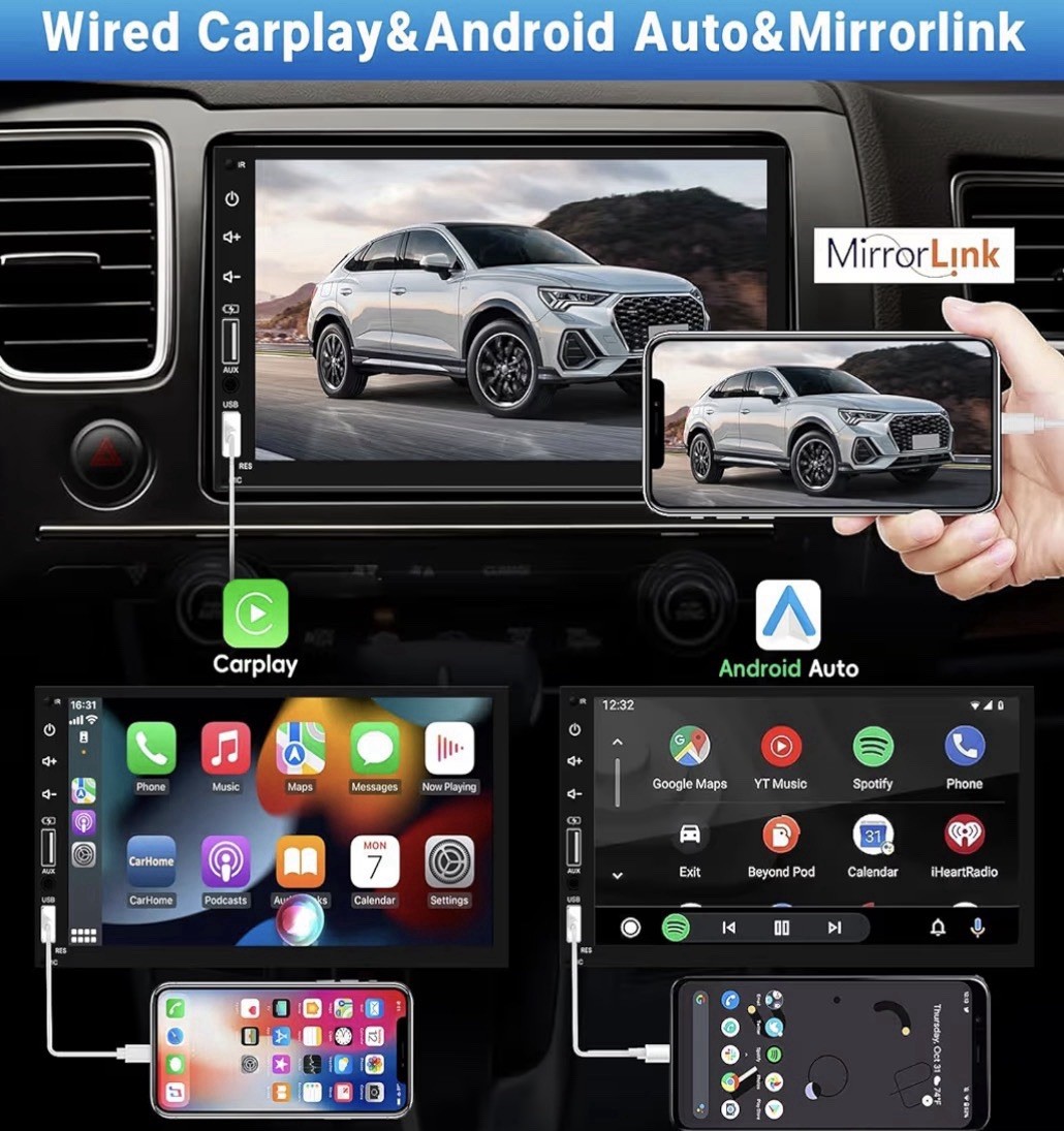 LEADFAN 2 DIN Touchscreen Radio Wired CarPlay Missing Bracket Offered as PARTS