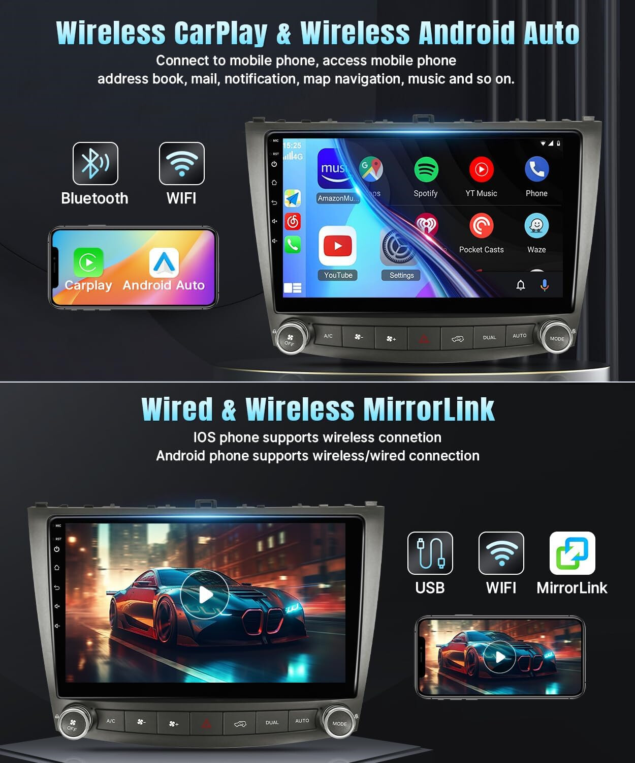 For Lexus IS250 IS350 2006-2012 Android 13 Apple CarPlay Car Stereo Radio GPS BT