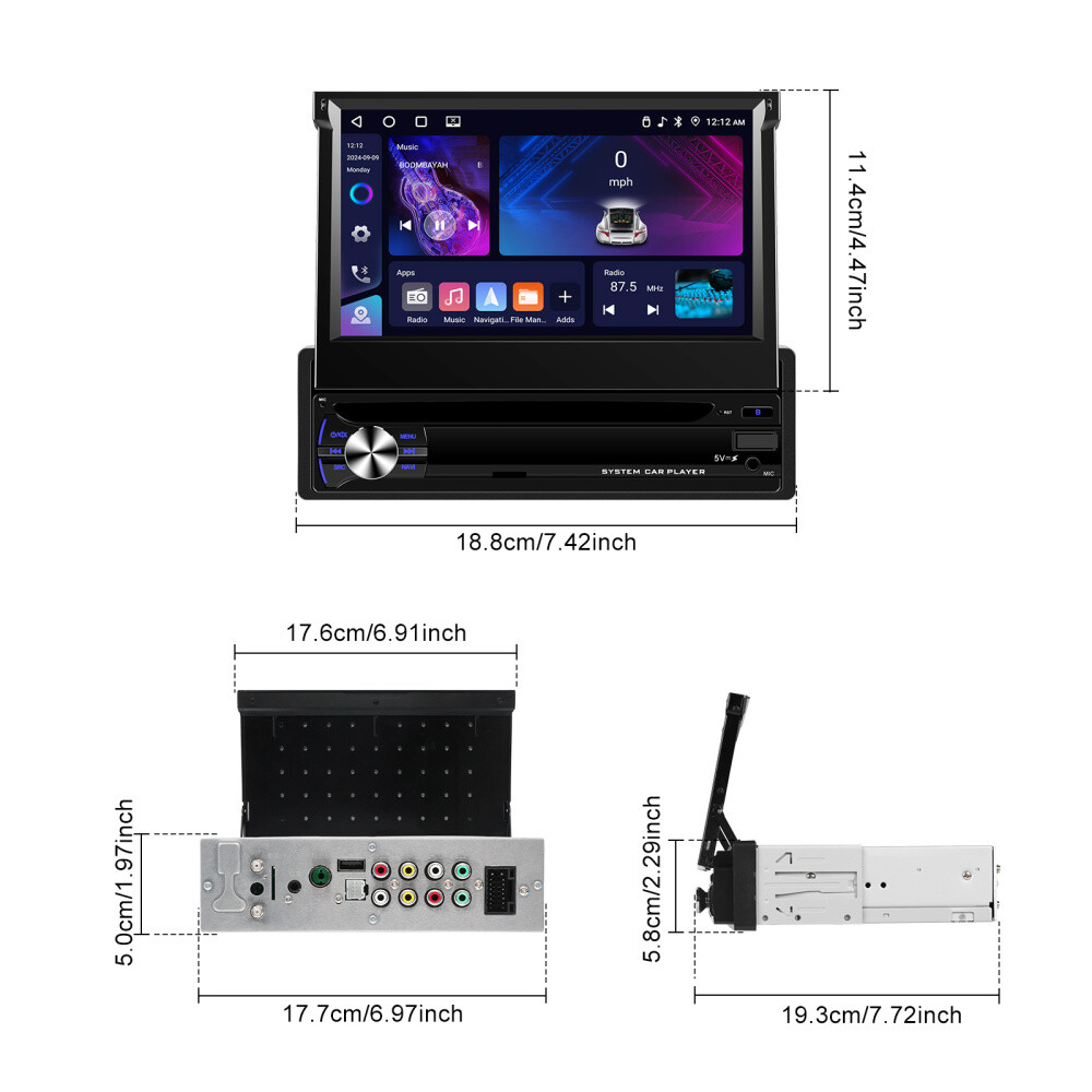 7” 4+64GB Android 15.0 Single 1 Din Car Stereo Radio GPS Navi WIFI FM RDS CAM